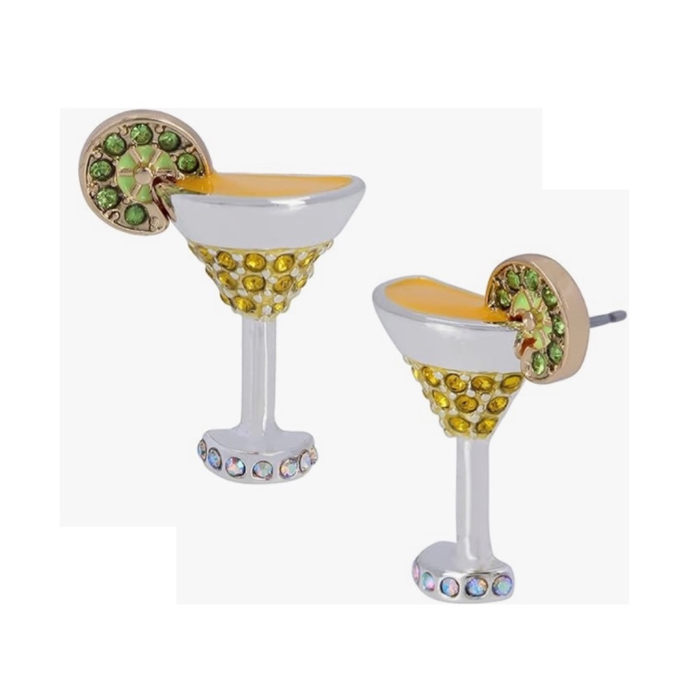 Betsey Johnson Yellow & Green Margarita Glass Cocktail Stud Earrings